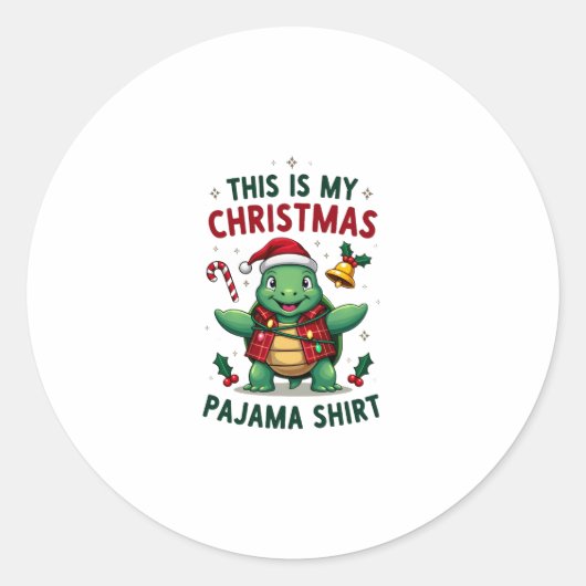 This Is My Christmas Turtle Pajama Shirt Buffalo P ラウンドシール (正面)
