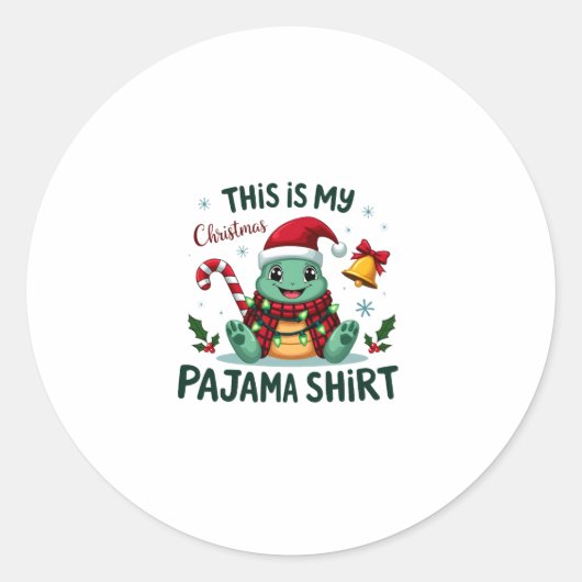 This Is My Christmas Turtle Pajama Shirt Buffalo P ラウンドシール (正面)