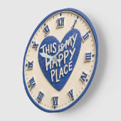 This Is My Happy Place Blue Heart Home Office ラージ壁時計 (傾斜)