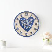 This Is My Happy Place Blue Heart Home Office ラージ壁時計 (ホーム)