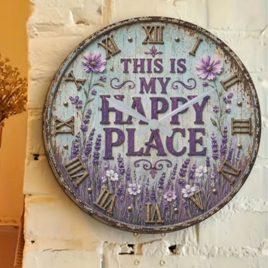 This Is My Happy Place Lavender Farmhouse ラージ壁時計