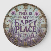 This Is My Happy Place Lavender Farmhouse ラージ壁時計 (正面)