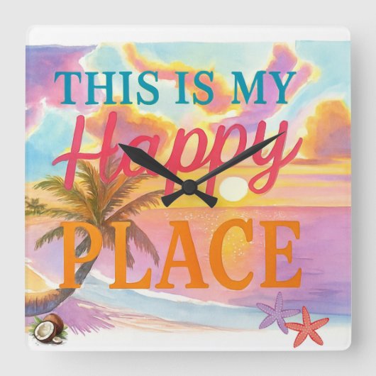 This is my happy place - Tropical Beach スクエア壁時計 (正面)
