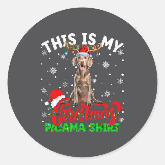 This Is My Weimaraner Dog Ugly Christmas Pajama Sw ラウンドシール (正面)