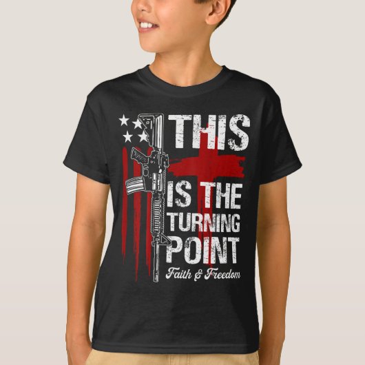 This Is The Turning Int Faith Cross Us Flag Patrio Tシャツ (正面)