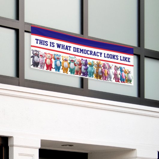 This is What Democracy Looks Like Protest 横断幕 (ビルの外側)