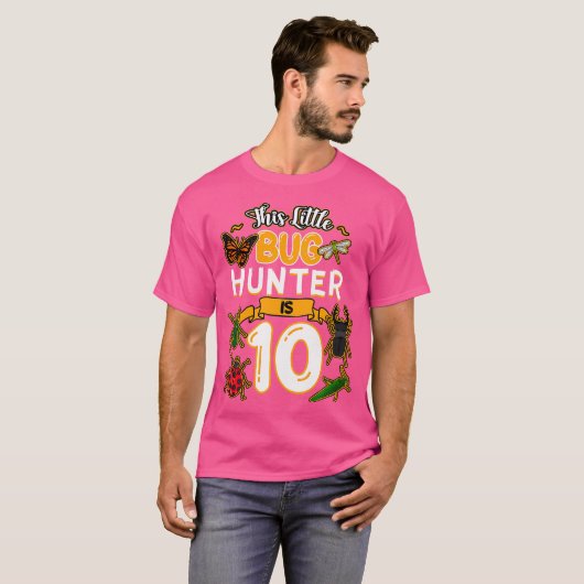 This Little Bug Hunter Is 10 Birthday Insect Bday  Tシャツ (正面フル)