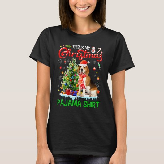 This My Christmas Pajama   Beagle Scarf Santa Xmas Tシャツ (正面)