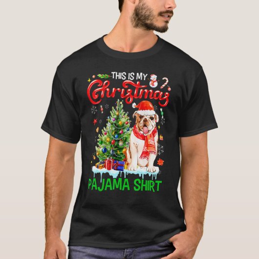 This My Christmas Pajama Bulldog Scarf Santa Xma Tシャツ (正面)