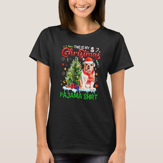 This My Christmas Pajama  Bulldog Scarf Santa Xmas Tシャツ (正面)