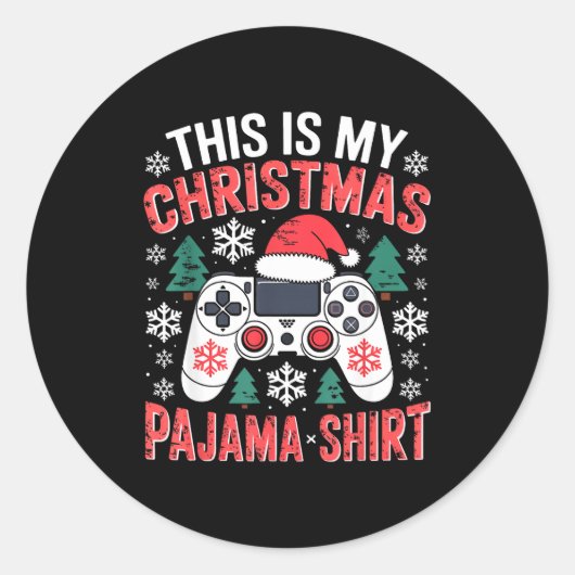 This My Christmas Pajama Shirt Gaming Xmas Men Boy ラウンドシール (正面)