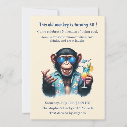  This Old Monkey is 50 Funny 50th Birthday  招待状 (正面)