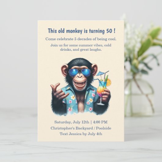  This Old Monkey is 50 Funny 50th Birthday  招待状 (スタンド正面)