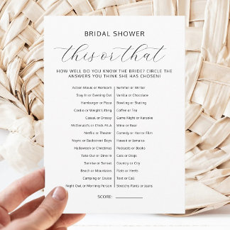 This Or That Bridal Shower Couples Wedding Games 招待状