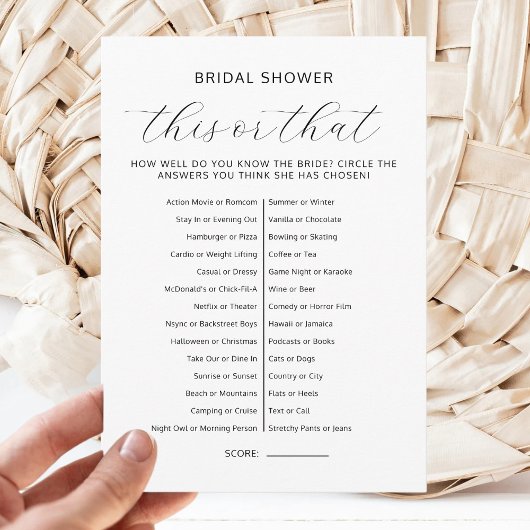 This Or That Bridal Shower Couples Wedding Games 招待状