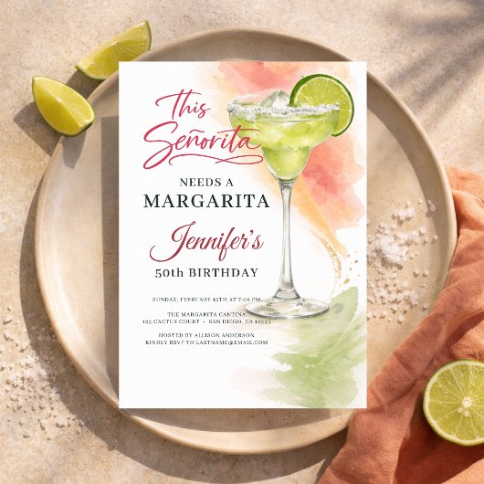 This Señorita Needs a Margarita 50th Fiesta 招待状