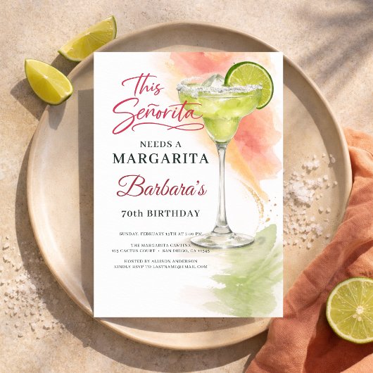 This Señorita Needs a Margarita 70th Fiesta 招待状