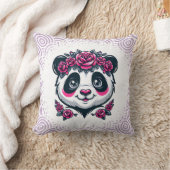 This smiling panda framed by pink roses blends exo クッション (ブランケット)