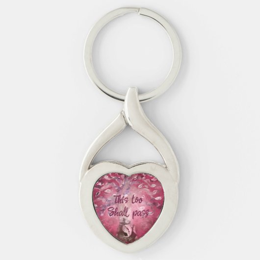 This Too Shall Pass Abstract Tree Pink White Brown キーホルダー (正面)