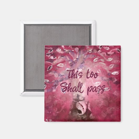 This Too Shall Pass Abstract Tree Pink White Brown マグネット (正面/裏面)