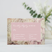 Thistle フランスの Pink RSVPカードバラ背景 出欠カード (スタンド正面)