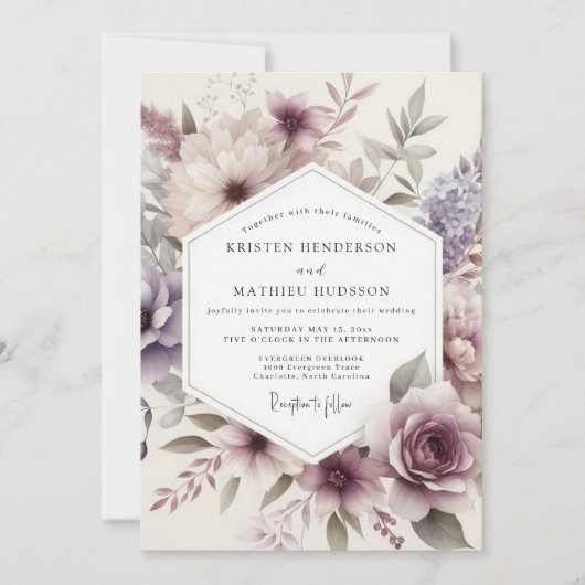 Thistle Aquarelle Flora Wedding 招待状 (正面)