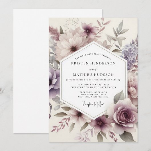 Thistle Aquarelle Flora Wedding 招待状 (正面/裏面)