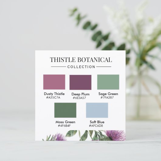 Thistle Botanical Color Palette Card 招待状 (スタンド正面)