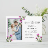 Thistle Elegant Scottish Purple Floral Photo セーブザデート (スタンド正面)