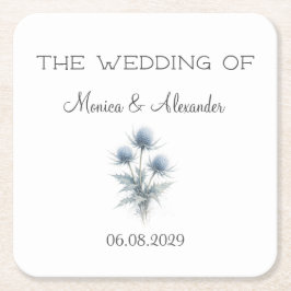 Thistle Floral Scottish Scotland Wedding スクエアペーパーコースター