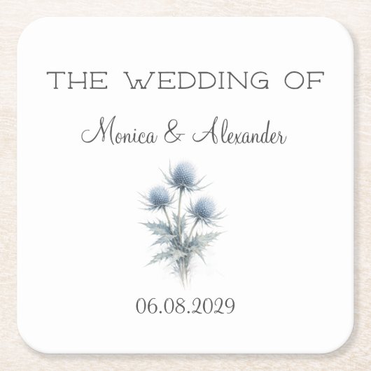 Thistle Floral Scottish Scotland Wedding スクエアペーパーコースター (正面)