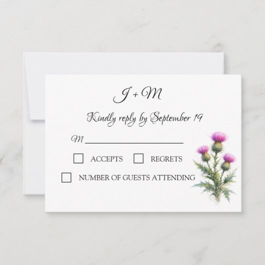Thistle Floral Scottish Watercolor Wedding RSVP (正面)