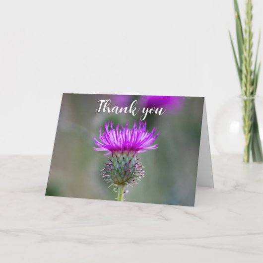 Thistle Purple Scotishフローラ結婚ズサンキュー サンキューカード (正面)