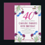 Thistle Scotish 40th Birthday Purpleフローラ 招待状<br><div class="desc">アザミエレガント、40歳、スコットランド、紫と青の花、素朴、フローラ、大人、春、植物性、水色40歳の誕生日パーティの招待状。自色彩の鮮やか分の手水彩アザミ。詳細でカスタマイズ。</div>