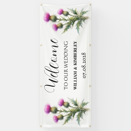 Thistle Scotland Flowers Rustic Elegant Wedding 横断幕 (縦)