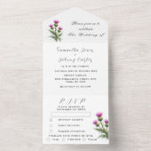Thistle Scottish Simple Purple Floral Wedding オールインワン招待状 (内側)