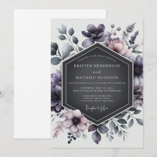 Thistle Shadowy Flora Wedding 招待状 (正面/裏面)