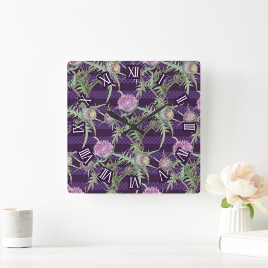 Thistle violet flowers スクエア壁時計 (ホーム)