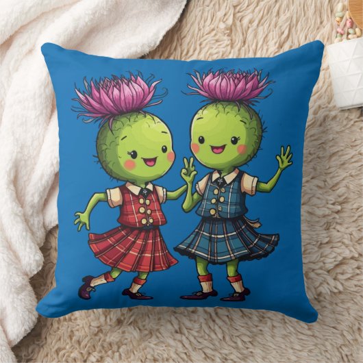 Thistles Wearing Plaid Dancing Scottish Ceilidh クッション (ブランケット)
