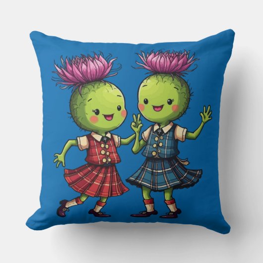 Thistles Wearing Plaid Dancing Scottish Ceilidh クッション (正面)