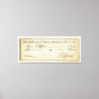 Thomas Jefferson Signature on Bank Check 1809 キャンバスプリント