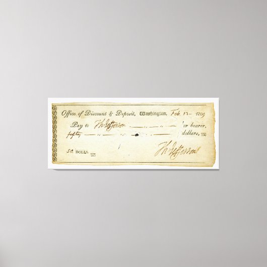 Thomas Jefferson Signature on Bank Check 1809 キャンバスプリント (正面)