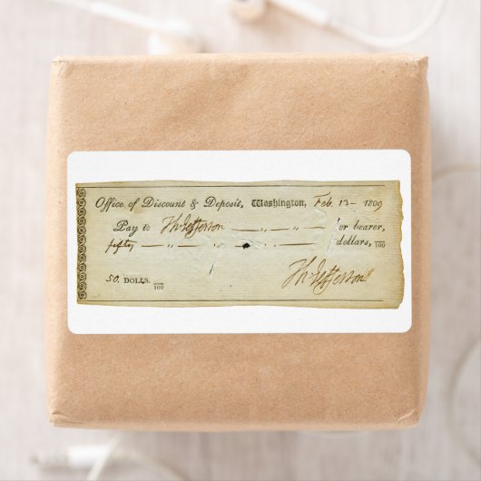 Thomas Jefferson Signature on Bank Check 1809 ラベル (インサイチュ)