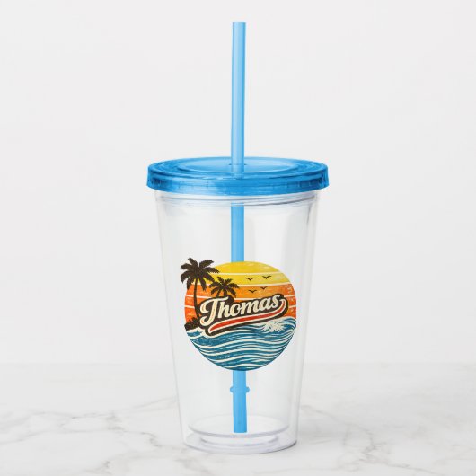 Thomas Retro Sunset Name Design アクリルタンブラー (正面)