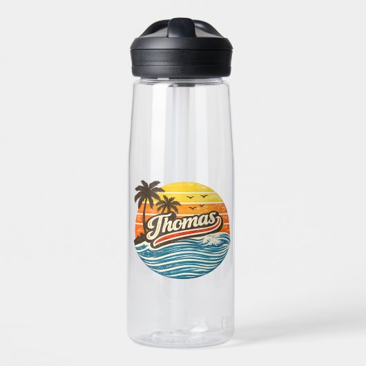 Thomas Retro Sunset Name Design ウォーターボトル (正面)