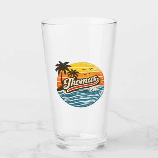 Thomas Retro Sunset Name Design タンブラーグラス (正面)