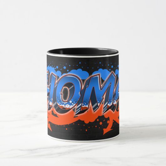 Thomas Vorname Name Graffiti blue orange Tasse マグカップ (中央)