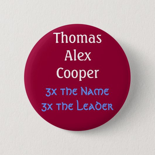 ThomasAlexCooper、3x Name3xリーダー 缶バッジ (正面)