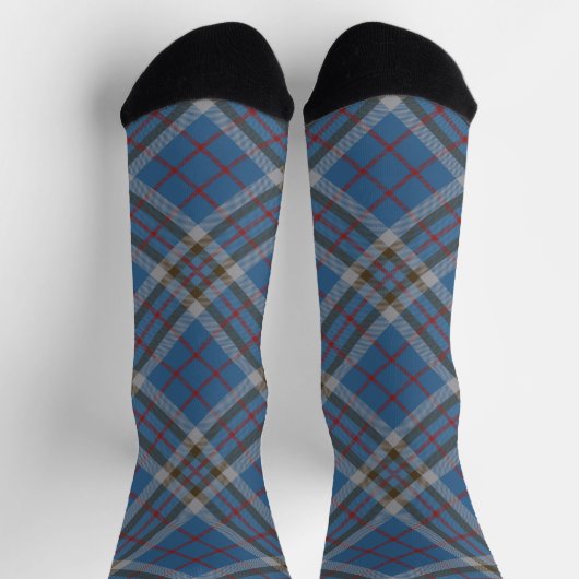Thompson Tartan Plaid Grey Blue Pattern ソックス (上部)