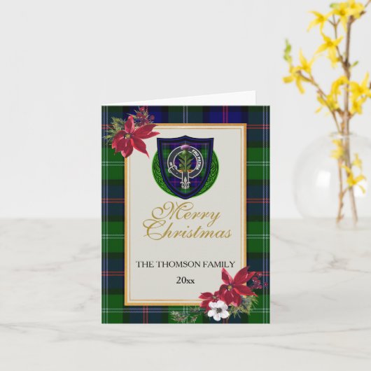 Thomson Scottish Clan Tartan & Crest カード (黄色い花)